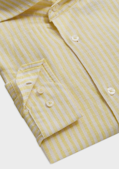 Chemise sport Slim en lin et coton blancs à rayures jaunes - Father & Sons   - 3 