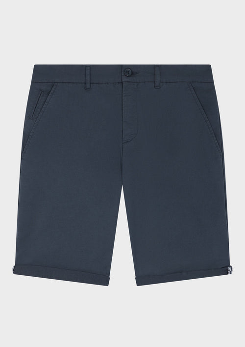 Bermuda en coton mélangé stretch uni bleu jeans - 1 - Father & Sons   - 20 