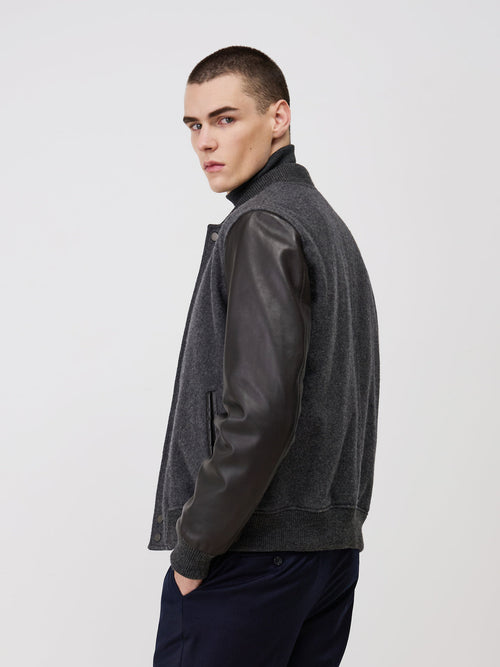 Blouson bi-matière anthracite et marron - Father & Sons   - 2 