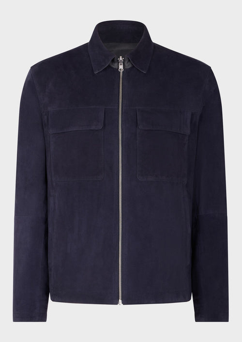 Blouson en cuir nubuck bleu marine - Father & Sons   - 5 