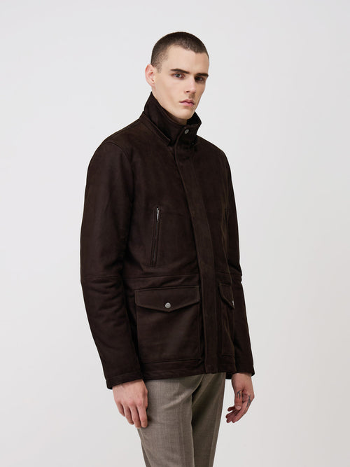 Blouson en cuir nubuck marron à capuche amovible - 1 - Father & Sons   - 17 