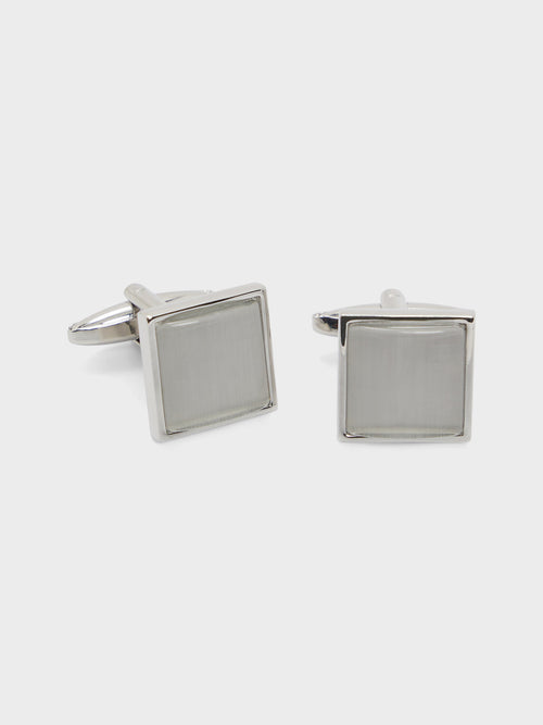 Boutons de manchettes carrés argent avec inserts blancs - Father & Sons   - 1 