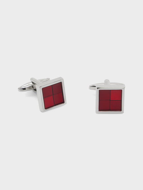 Boutons de manchettes carrés argent avec inserts rouges - 1 - Father & Sons   - 13 