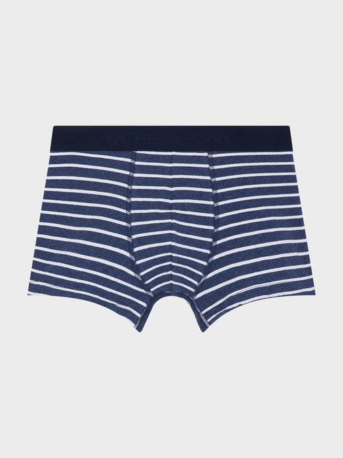 Boxer en coton stretch bleu indigo à rayures blanches - Father & Sons   - 1 