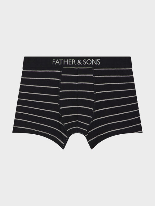 Boxer en coton stretch noir à rayures blanches - Father & Sons   - 1 