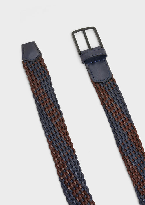 Ceinture tressée en cuir bleu nuit et marron - Father & Sons   - 2 