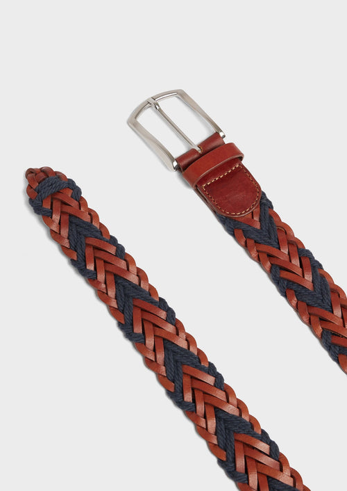 Ceinture tressée en cuir et cordes cognac et bleu marine - 2 - Father & Sons   - 16 