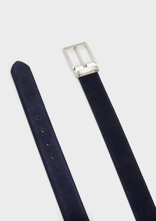 Ceinture ajustable en cuir nubuck bleu marine - 2 - Father & Sons   - 16 