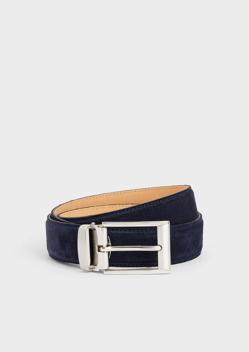 Ceinture ajustable en cuir nubuck bleu marine - 1 - Father & Sons   - 16 