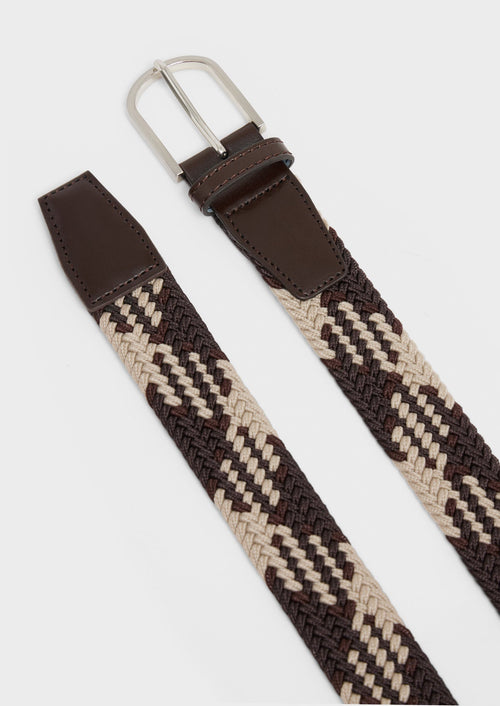 Ceinture tressée marron glacé et beige - 2 - Father & Sons   - 11 