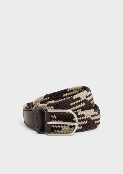 Ceinture tressée marron glacé et beige - Father & Sons   - 1 