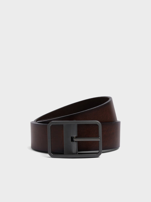 Ceinture ajustable en cuir lisse marron - Father & Sons   - 1 