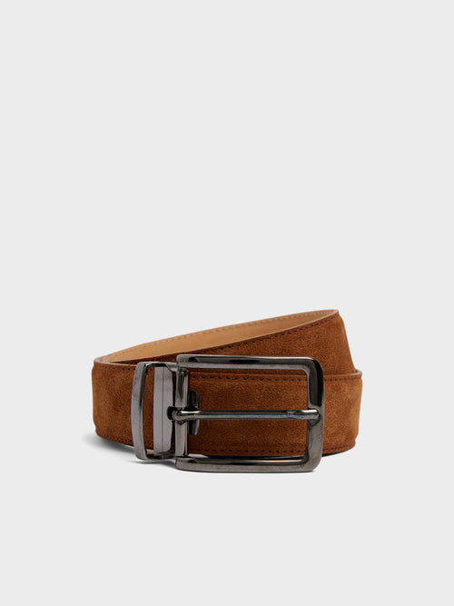 Ceinture ajustable en cuir nubuck marron - 1 - Father & Sons   - 2 