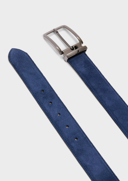 Ceinture ajustable en cuir nubuck bleu marine - 2 - Father & Sons   - 17 