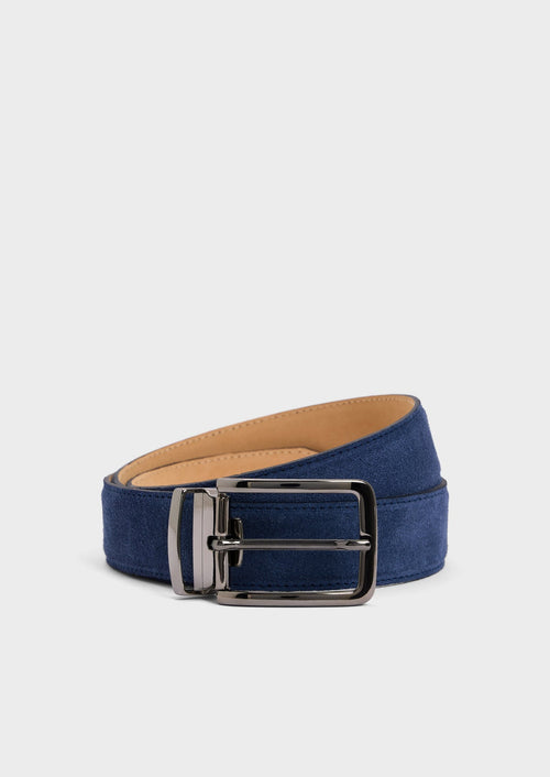 Ceinture ajustable en cuir nubuck bleu marine - Father & Sons   - 1 