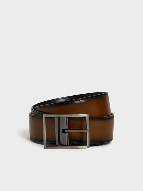 Ceinture ajustable et réversible en cuir lisse cognac - Father & Sons   -  