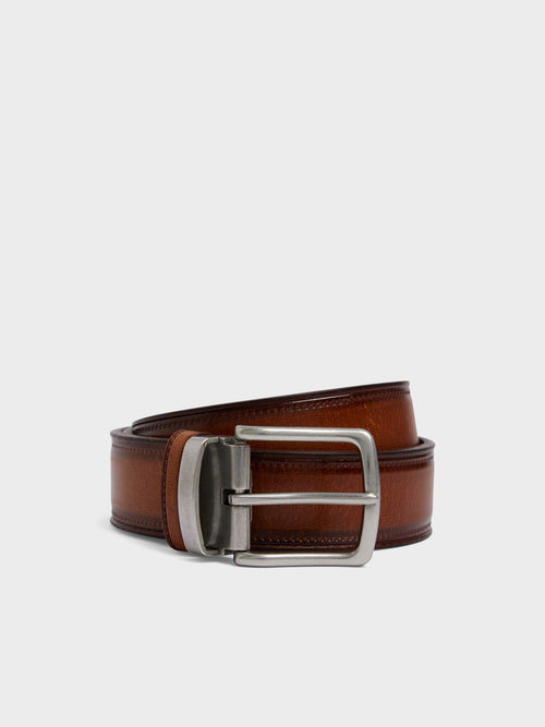 Ceinture ajustable en cuir lisse cognac - 1 - Father & Sons   - 8 