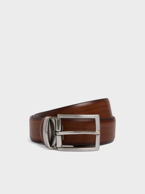 Ceinture ajustable en cuir lisse cognac - 1 - Father & Sons   - 14 