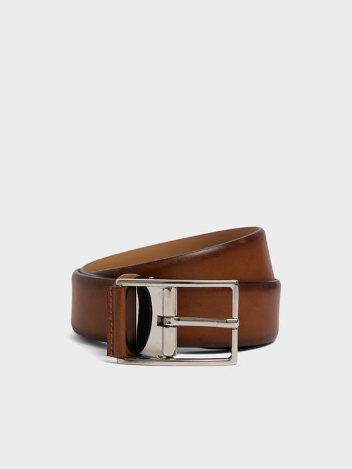 Ceinture ajustable en cuir lisse cognac - 1 - Father & Sons   - 3 