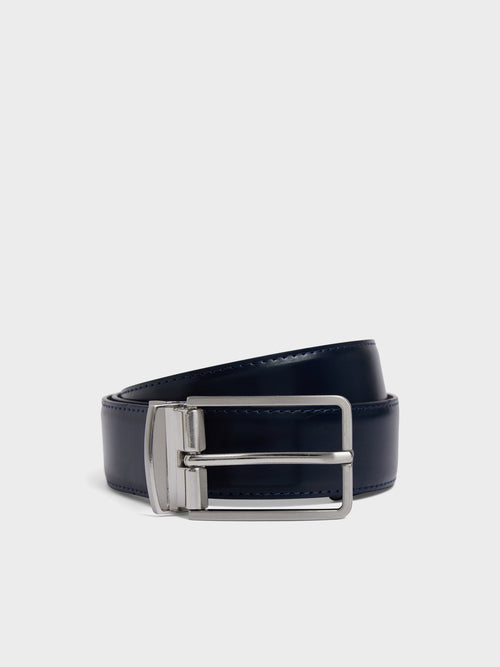 Ceinture ajustable et réversible en cuir lisse bleu marine - 1 - Father & Sons   - 16 