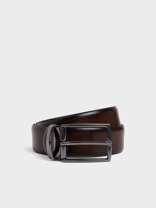 Ceinture ajustable en cuir lisse marron - Father & Sons   -  