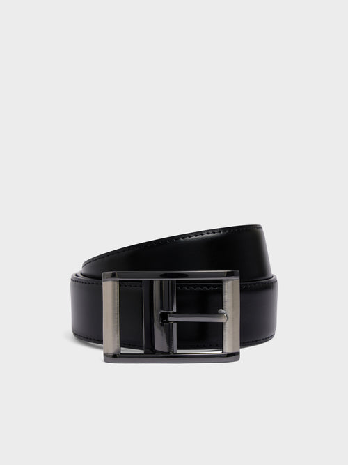 Ceinture ajustable et réversible en cuir lisse noir - Father & Sons   -  