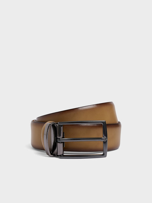 Ceinture ajustable en cuir lisse taupe - 1 - Father & Sons   - 13 