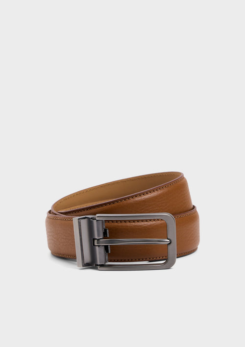 Ceinture ajustable en cuir grainé camel - 1 - Father & Sons   - 2 