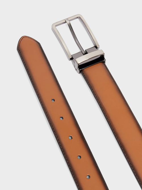 Ceinture ajustable en cuir lisse cognac - 2 - Father & Sons   - 1 