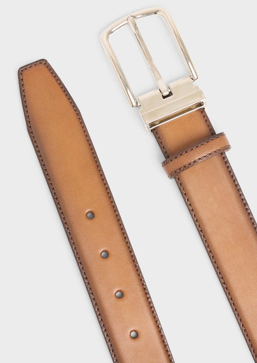 Ceinture ajustable en cuir lisse cognac - Father & Sons   - 2 