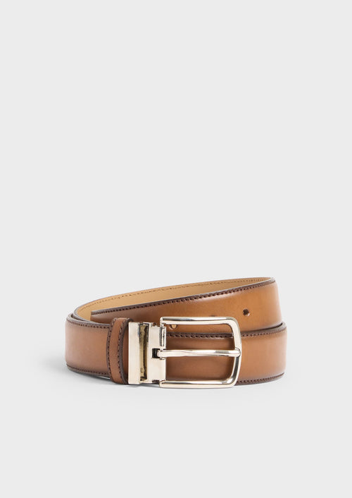 Ceinture ajustable en cuir lisse cognac - 1 - Father & Sons   - 12 