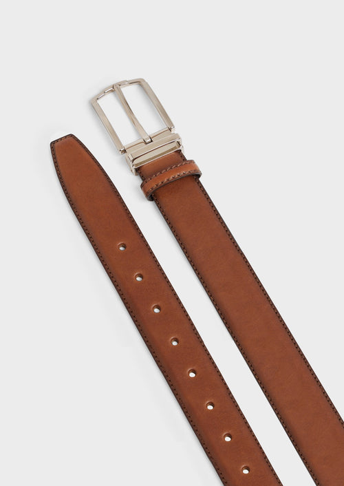 Ceinture ajustable en cuir lisse cognac - 2 - Father & Sons   - 14 