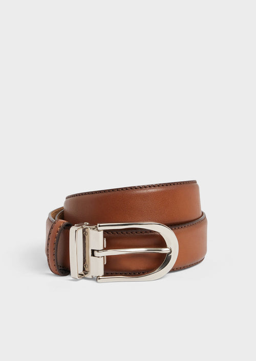 Ceinture ajustable en cuir lisse cognac - 1 - Father & Sons   - 12 