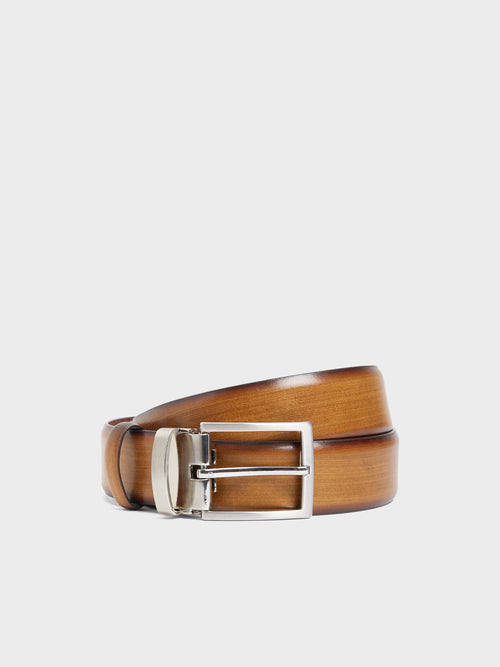 Ceinture ajustable en cuir lisse cognac - Father & Sons   -  