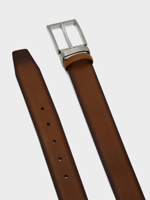 Ceinture ajustable en cuir lisse cognac - 2 - Father & Sons   - 3 