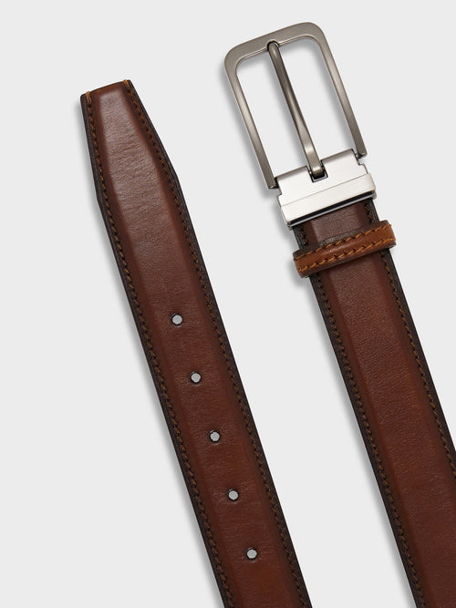 Ceinture ajustable en cuir lisse cognac - Father & Sons   - 2 