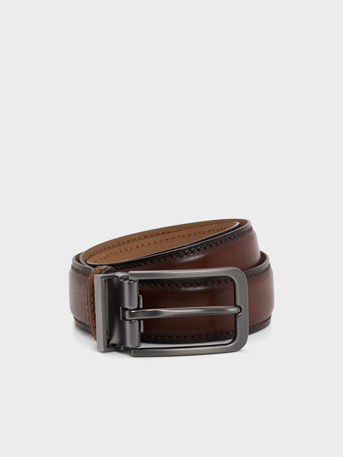 Ceinture ajustable en cuir lisse cognac - 1 - Father & Sons   - 3 