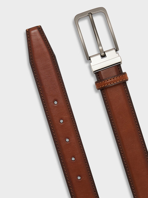 Ceinture ajustable en cuir lisse cognac - 2 - Father & Sons   - 4 