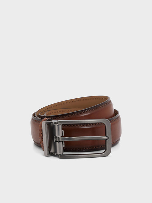 Ceinture ajustable en cuir lisse cognac - 1 - Father & Sons   - 4 