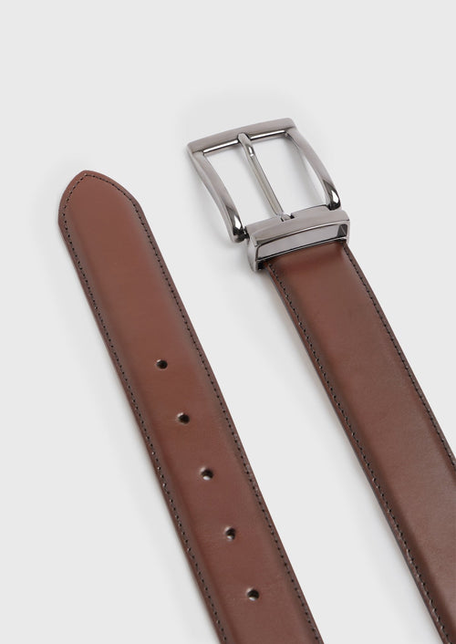 Ceinture ajustable en cuir lisse cognac - Father & Sons   - 2 