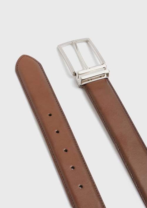 Ceinture ajustable en cuir lisse cognac - 2 - Father & Sons   - 6 