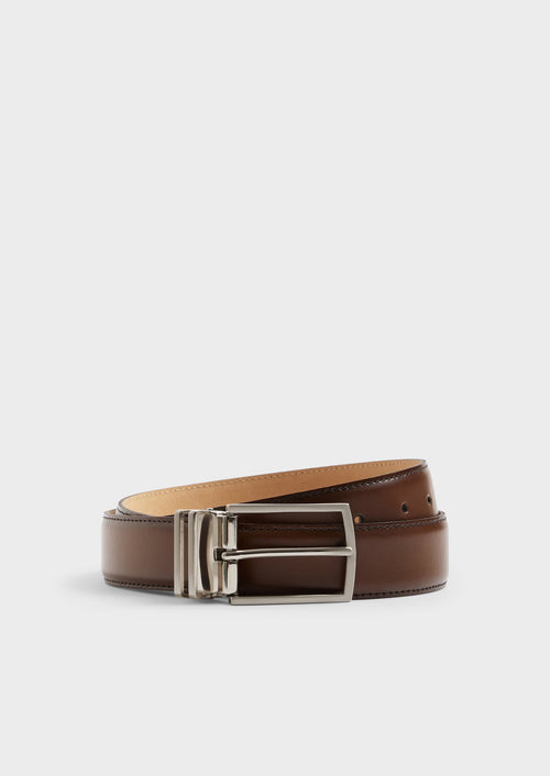 Ceinture ajustable en cuir lisse cognac - 1 - Father & Sons   - 6 