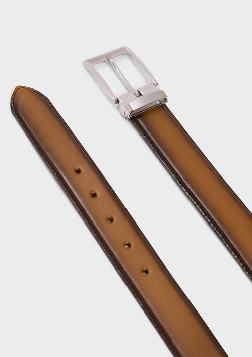 Ceinture ajustable en cuir lisse cognac - 2 - Father & Sons   - 8 