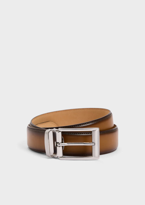 Ceinture ajustable en cuir lisse cognac - Father & Sons   - 1 