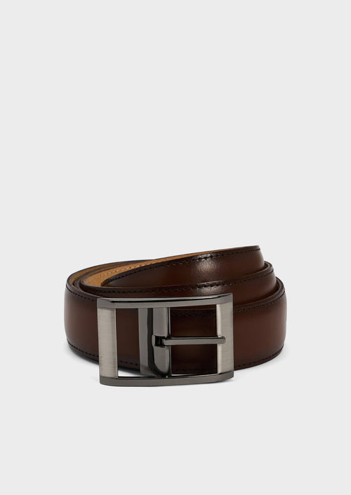 Ceinture ajustable en cuir lisse cognac - Father & Sons   - 1 