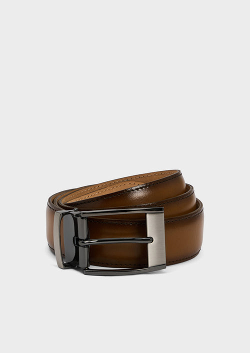 Ceinture ajustable en cuir lisse cognac - 1 - Father & Sons   - 1 