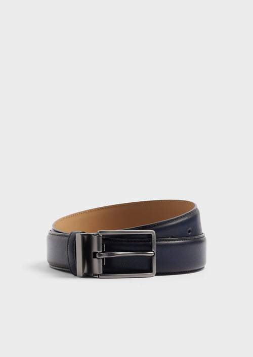 Ceinture ajustable en cuir lisse bleu marine - Father & Sons   -  