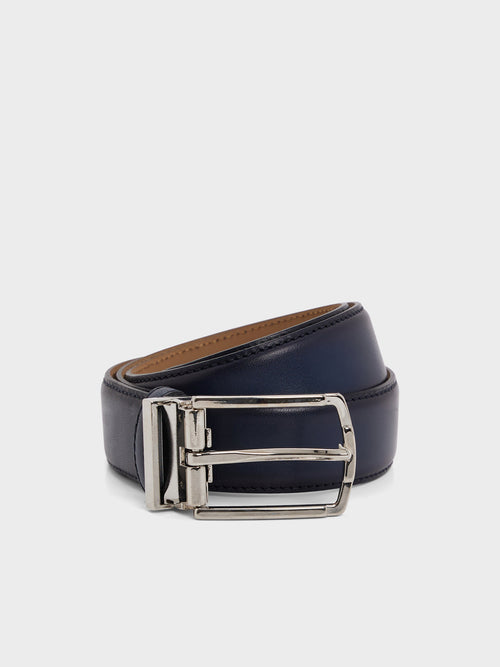 Ceinture ajustable en cuir lisse bleu marine - Father & Sons   -  