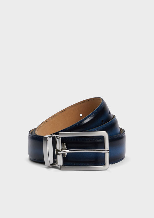 Ceinture ajustable en cuir lisse bleu marine - 1 - Father & Sons   - 7 