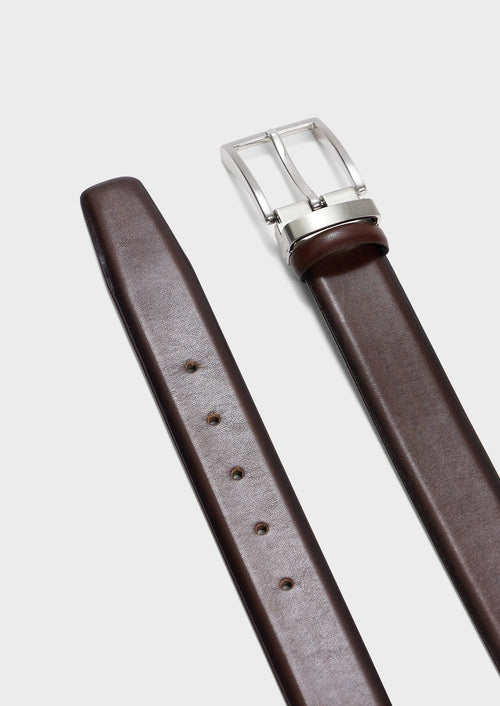 Ceinture ajustable en cuir lisse marron - Father & Sons   - 2 